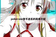pokerone登不进去的简单介绍