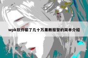 wpk软件输了几十万果断报警的简单介绍