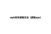 wpk软件透视方法（透视wps）